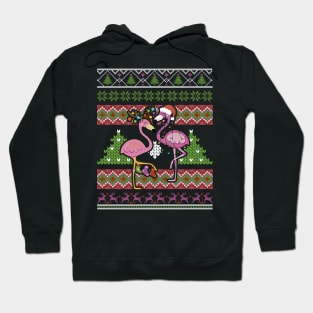 Merry Christmas Hat Santa Flamingo Light Snow Xmas Pajamas Hoodie